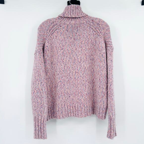 J Crew Pink Marled Speckled Wool Turtleneck Cropped Sweater Womens Size Med - Picture 9 of 12